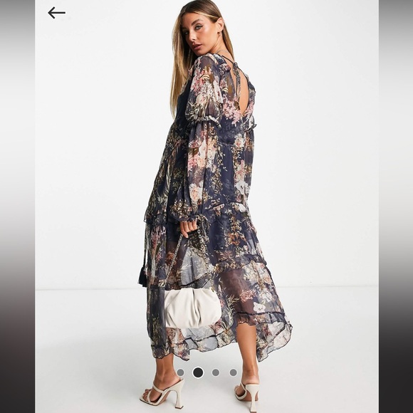 Navy floral flowy midi dress BY ASOS. - Picture 1 of 3